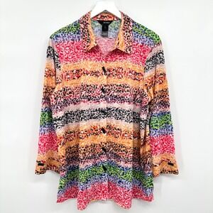 Ali Miles‎ Tunic Top Shirt Size XL Rainbow Animal Print Stretch Crinkle Festival